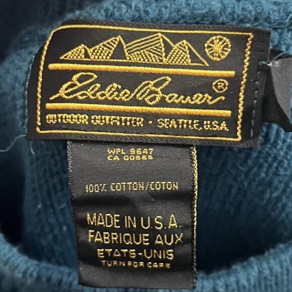 Eddie Bauer Sweater Womens Large Teal Cotton Knit USA Vintage Textured Pattern - Picture 5 of 7